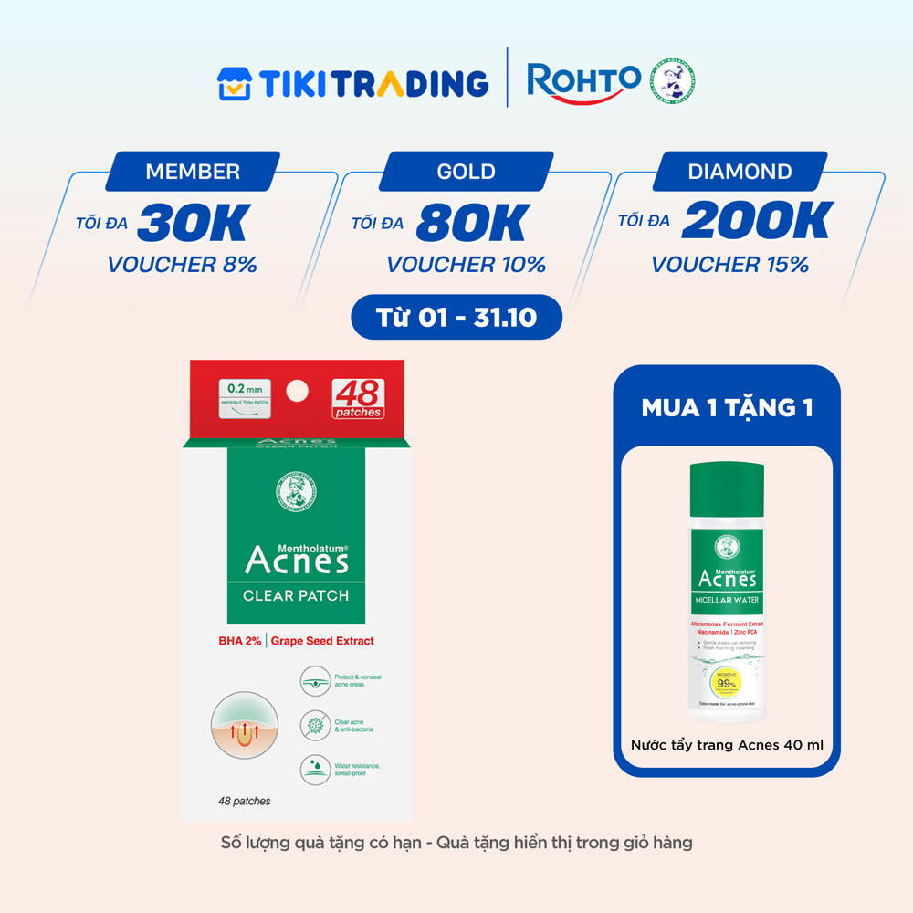 Miếng dán mụn giúp giảm mụn sưng viêm Acnes Clear Patch 48 Miếng