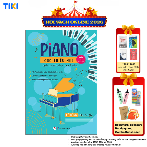 Sách Piano cho thiếu nhi - Tuyển tập 220 tiểu phẩm nổi tiếng Phần 1 - File audio đàn mẫu tất cả các tiểu phẩm - Có thể luyện tập trên đàn organ - File audio tặng kèm trên website