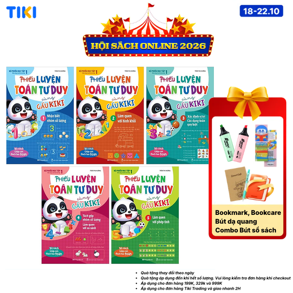 Combo 5 Cuốn Phiếu Luyện Toán Tư Duy Cùng Gấu Kiki