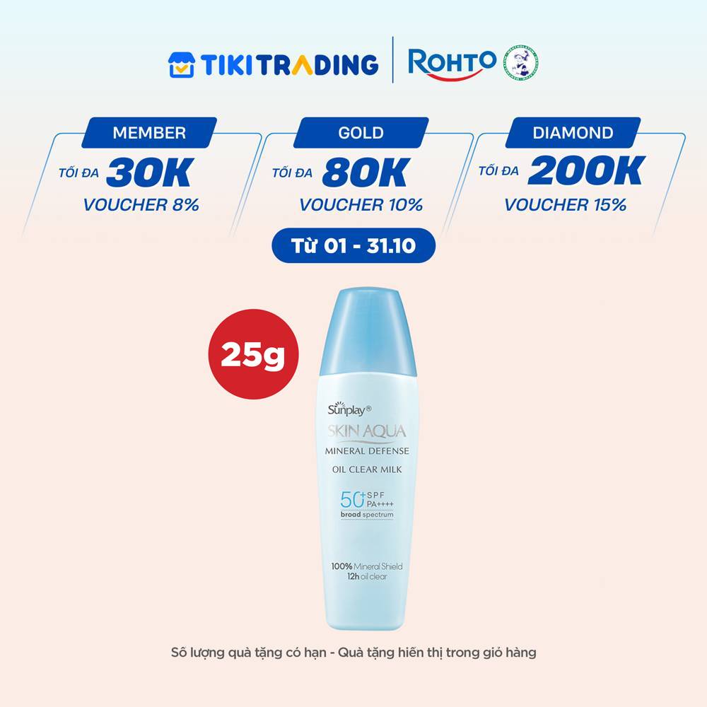 Kem chống nắng vật lý Skin Aqua kiềm dầu, dạng sữa dùng hàng ngày Sunplay Skin Aqua Mineral Defense Oil Clear Milk SPF50PA 25g