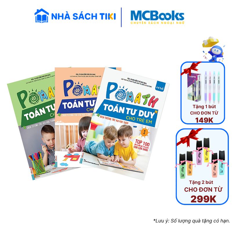 Combo 3 Cuôn Pomath Toán Tư Duy Cho Trẻ Em 4 - 6 tuổi Tập 1,2,3