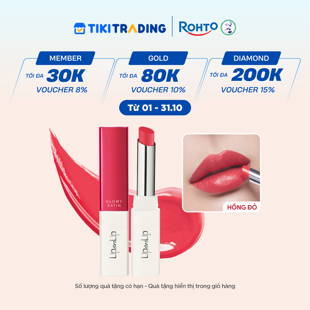 Son thỏi dưỡng môi trang điểm chất son satin Lip On Lip Glowy Satin 2.2g - Poppy Pink Hồng Đỏ
