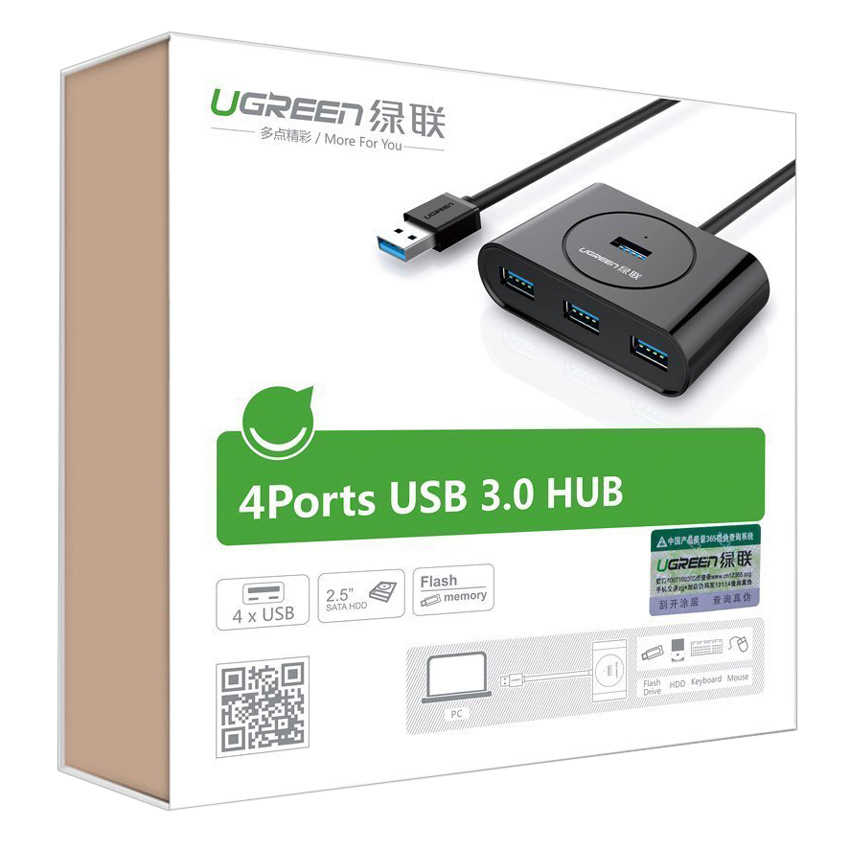 Hub 4 Cổng USB 3.0 Ugreen 20291 1m - Hàng Chính Hãng