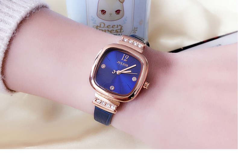 Đồng Hồ Nữ Julius Dây Da JA-863 - Xanh Đen