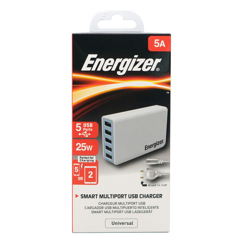 Apdapter Sạc Energizer 5 Cổng 25W EU USA5CEUCWH5 - Hàng chính hãng