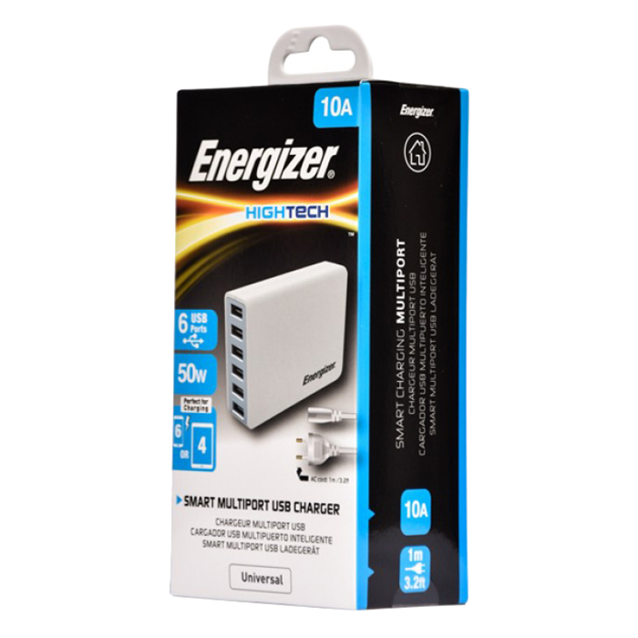 Apdapter Sạc Energizer 6 Cổng 50W EU USA6EEUHWH5 - Hàng chính hãng