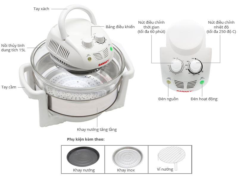 Lò Nướng Thủy Tinh Sanaky VH-158T 15 Lít - Hàng chính hãng