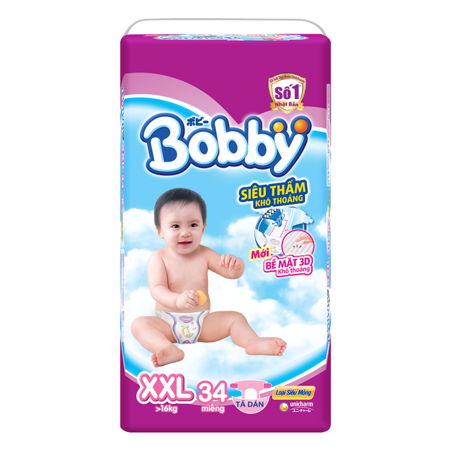 Tã Dán Bobby Fresh Siêu Mỏng Gói Đại XXL34 (34 Miếng)