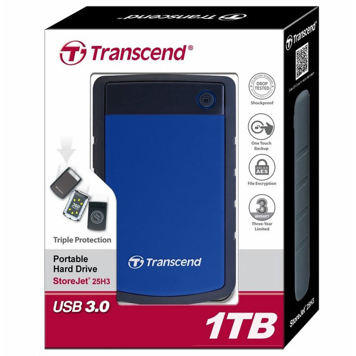 Ổ cứng Di Động Transcend StoreJet H3B 1TB USB 3.0/3.1 - TS1TSJ25H3B - Hàng Chính Hãng