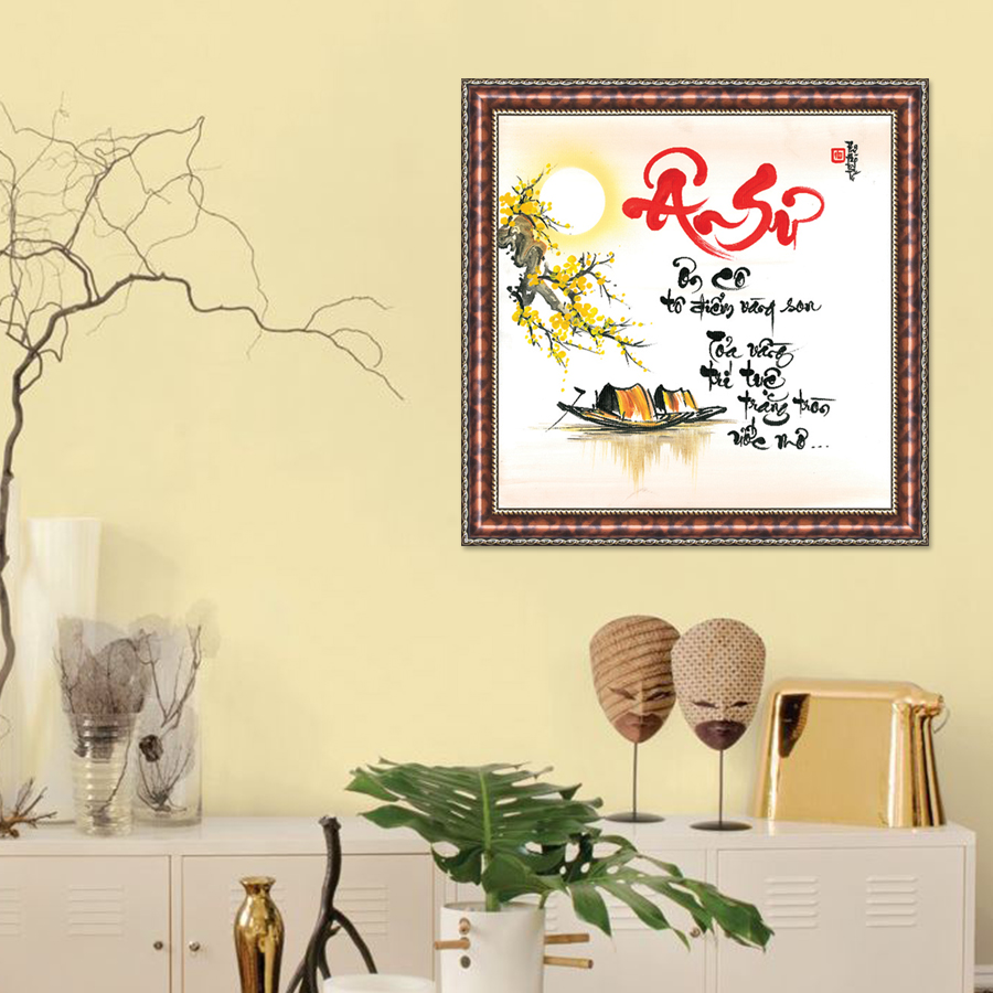 Tranh Thư Pháp NHỚ ƠN THẦY CÔ V44-24 (46 x 46 cm) Thế Giới Tranh Đẹp