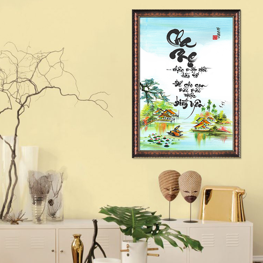 Tranh Thư Pháp CÔNG CHA NGHĨA MẸ (TP_41X56-15) (41 x 56 cm) Thế Giới Tranh Đẹp