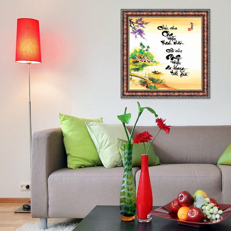 Tranh Thư Pháp MONG CHA MẸ SỐNG LÂU V44-15 (46 x 46 cm) Thế Giới Tranh Đẹp