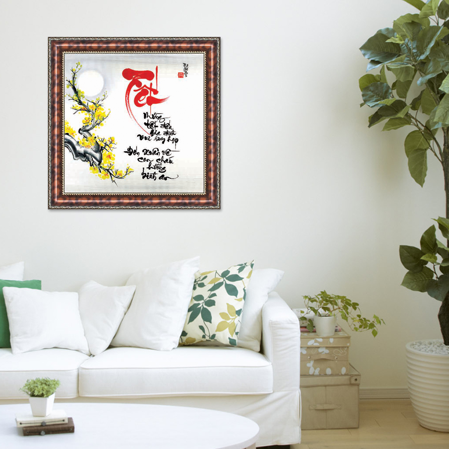 Tranh Thư Pháp TẾT ẤM - BÌNH AN V44-16 (46 x 46 cm) Thế Giới Tranh Đẹp