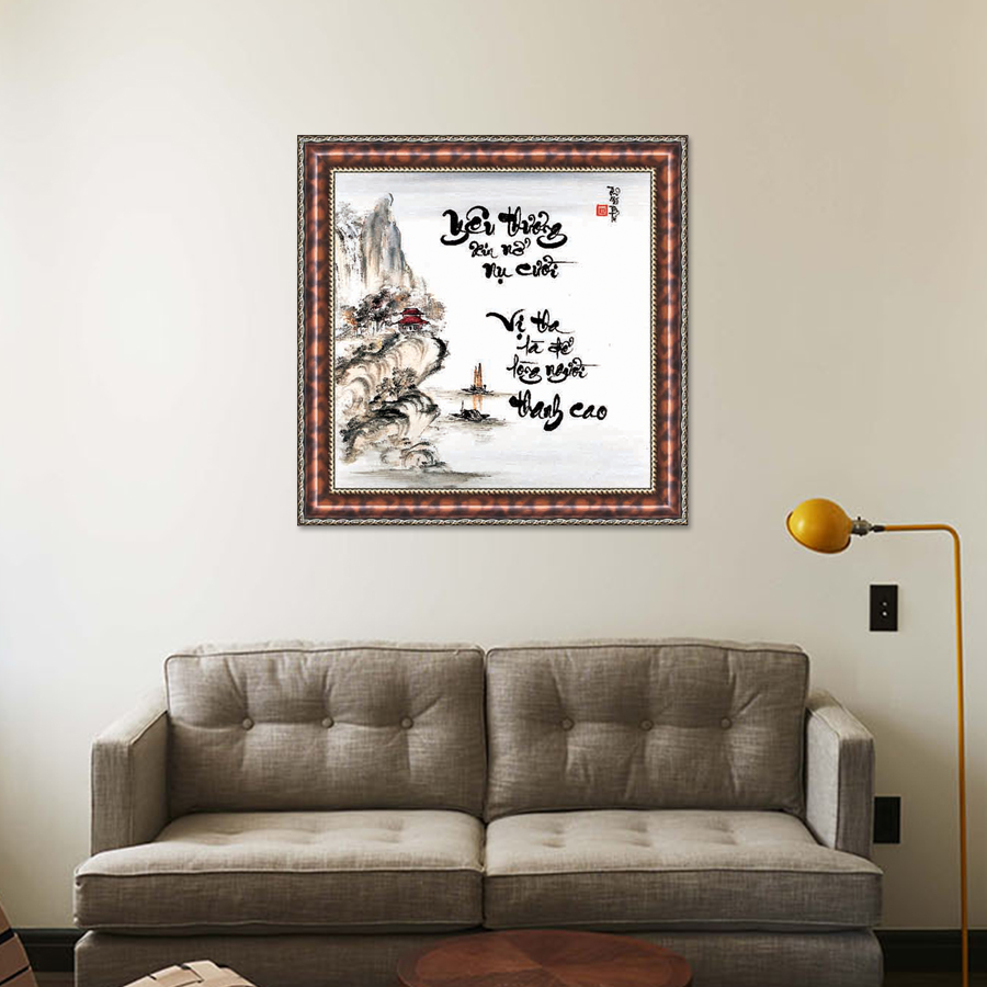 Tranh Thư Pháp MỞ LÒNG YÊU THƯƠNG V44-20 (46 x 46 cm) Thế Giới Tranh Đẹp