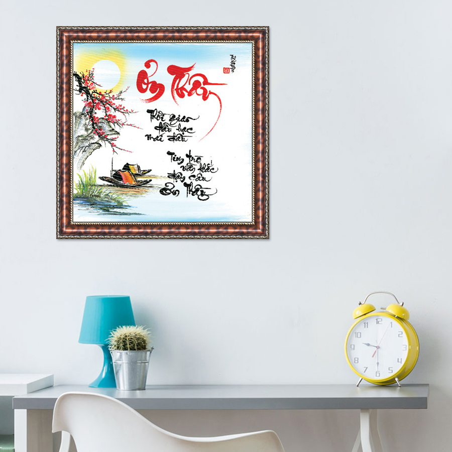 Tranh Thư Pháp NHỚ ƠN THẦY CÔ V44-21 (46 x 46 cm) Thế Giới Tranh Đẹp