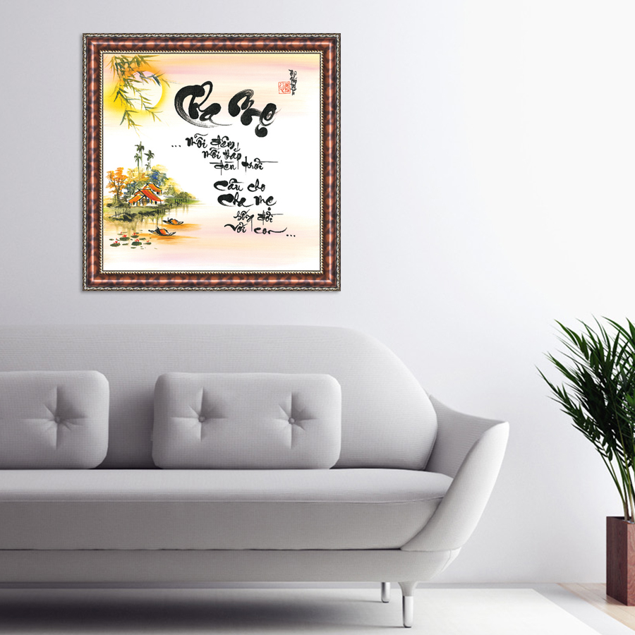 Tranh Thư Pháp MONG CHA MẸ SỐNG THỌ V44-36 (46 x 46 cm) Thế Giới Tranh Đẹp