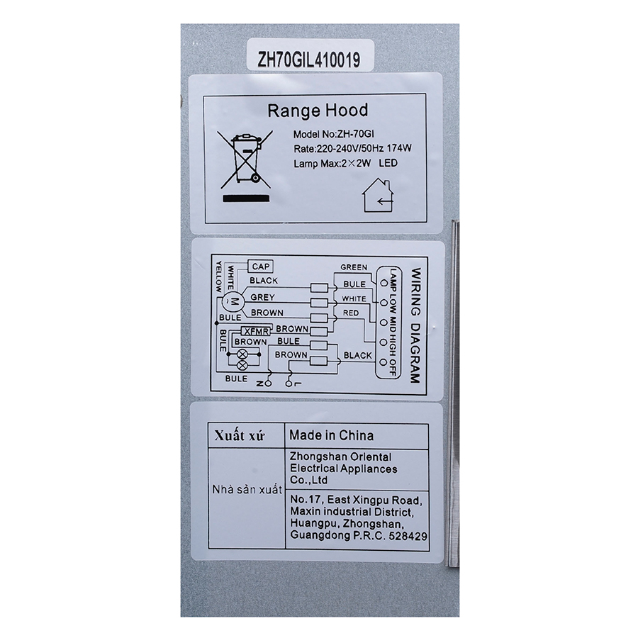 Máy hút mùi Zegu ZH-70GI 1050 m3/h 200W
