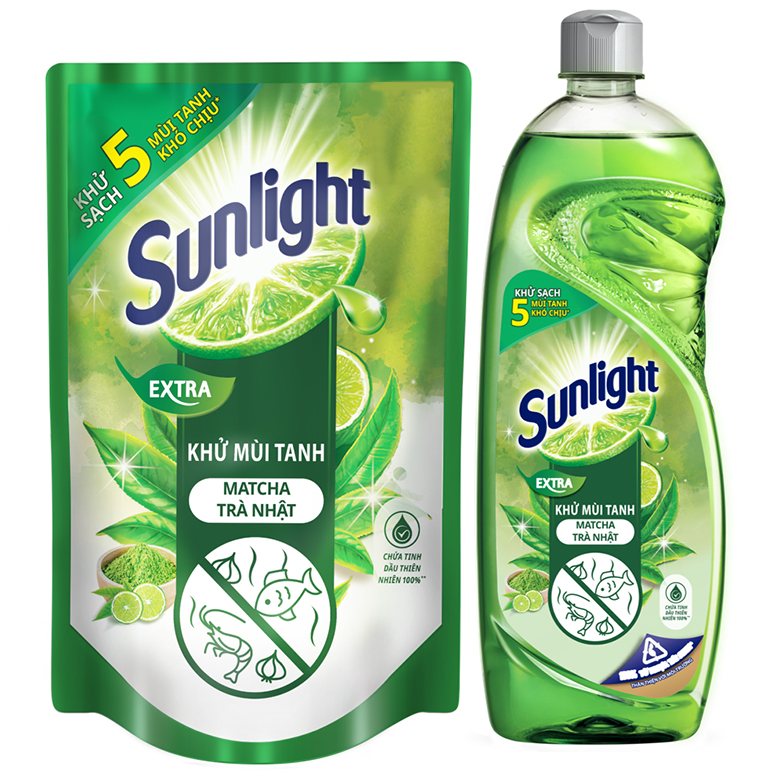 Nước Rửa Chén Sunlight Trà Xanh 750ML combo chai và túi