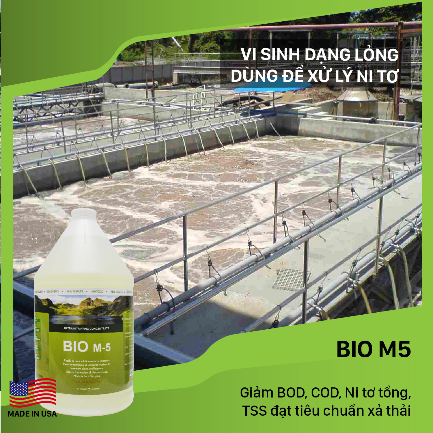 Bio M5 - Vi sinh xử lý Ni tơ cao vượt ngưỡng trong nước thải (vi sinh dạng lỏng)