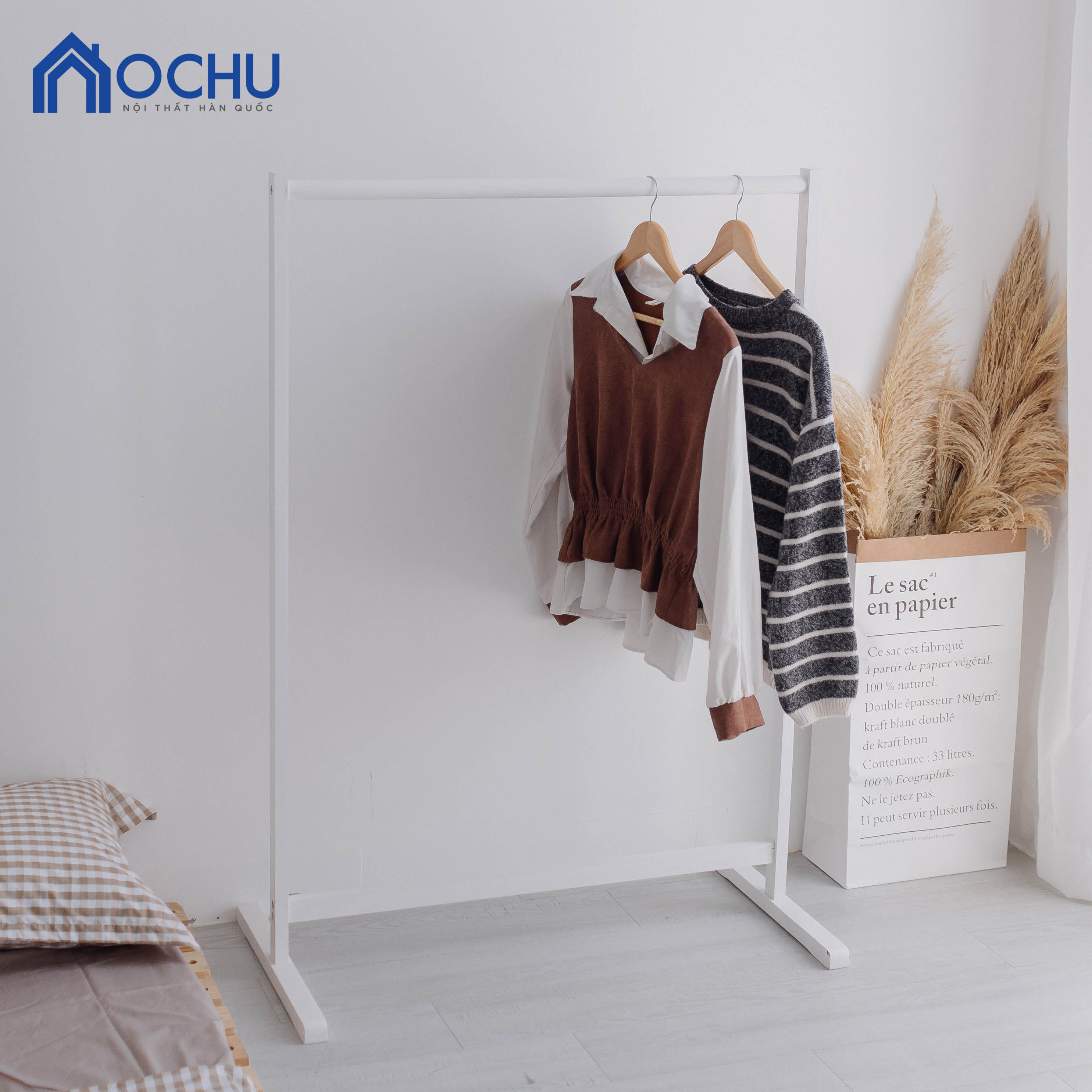 Giá Treo Quần Áo Gỗ Thông - Single Hanger - White