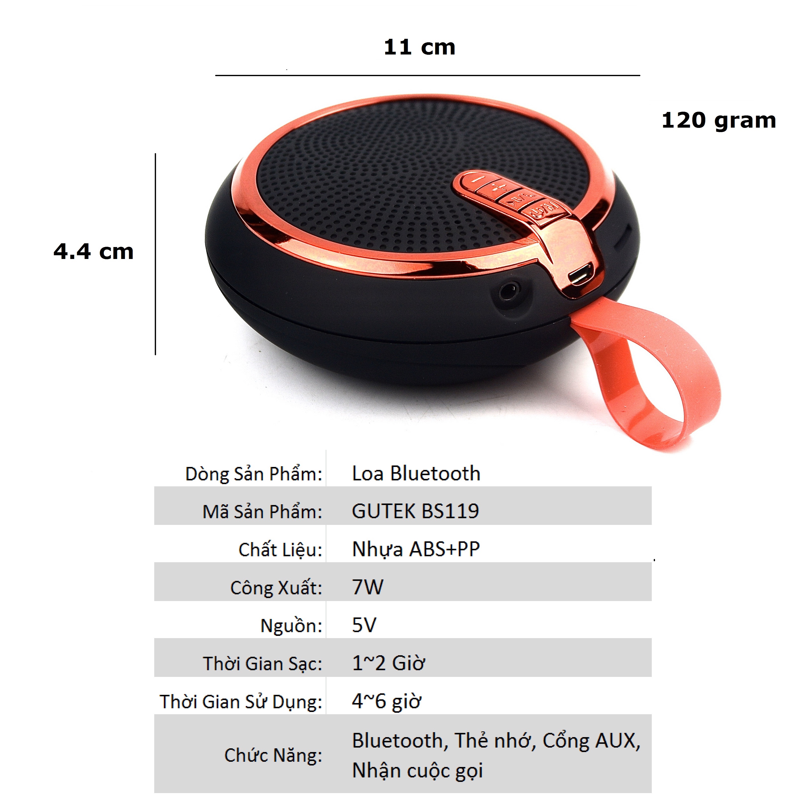 Loa Bluetooth Mini GUTEK BS119 Đa Năng Thiết Kế Nhỏ Gọn, Loa Cầm Tay Không Dây Nghe Nhạc Cực Hay, Bass Cực Đỉnh, Hỗ Trợ Kết Nối Thẻ Nhớ Tf, Đài Fm Và Cổng 3.5, Nhiều Màu Sắc - Hàng chính hãng