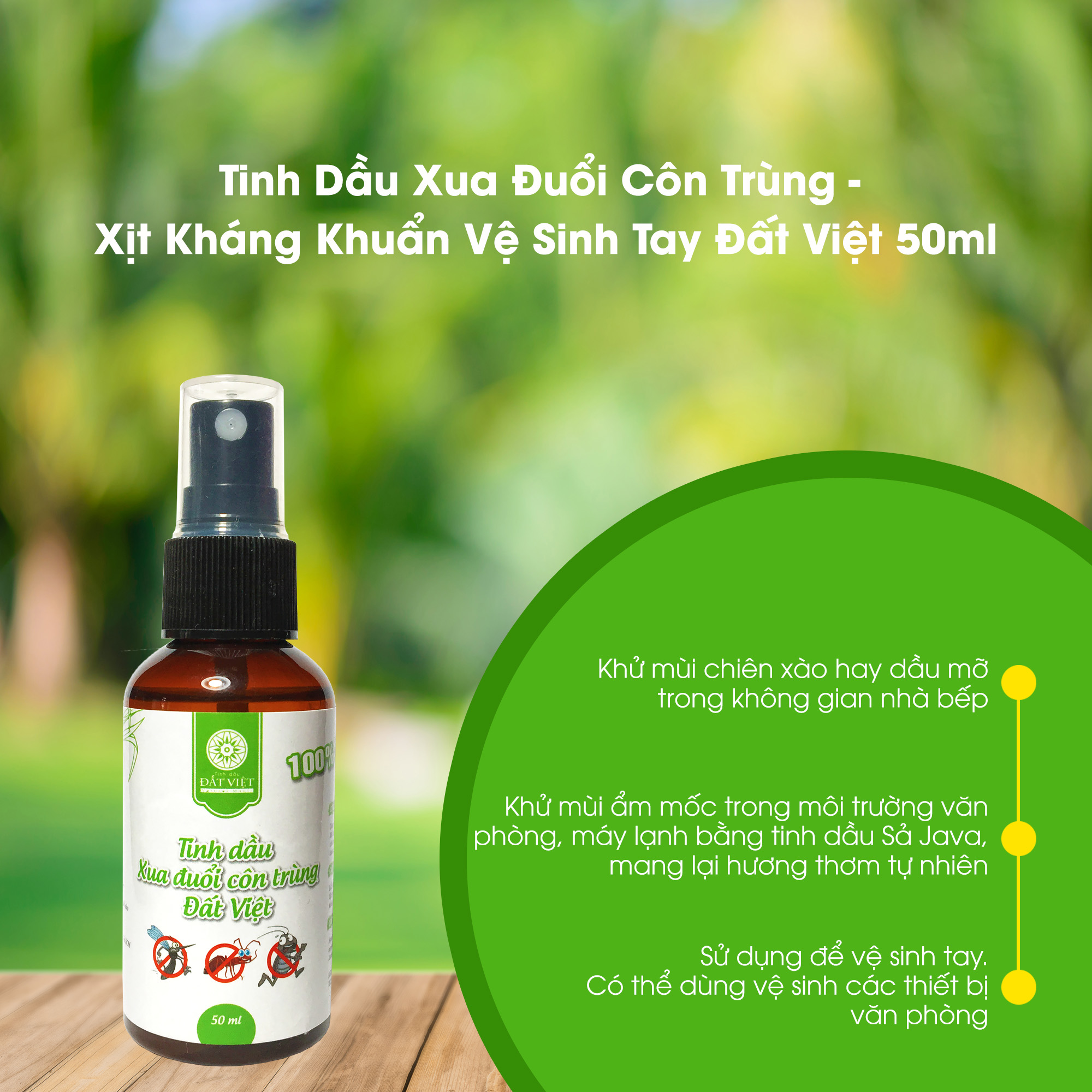 Tinh Dầu Xua Đuổi Côn Trùng - Xịt Kháng Khuẩn Vệ Sinh Tay Đất Việt 50ml