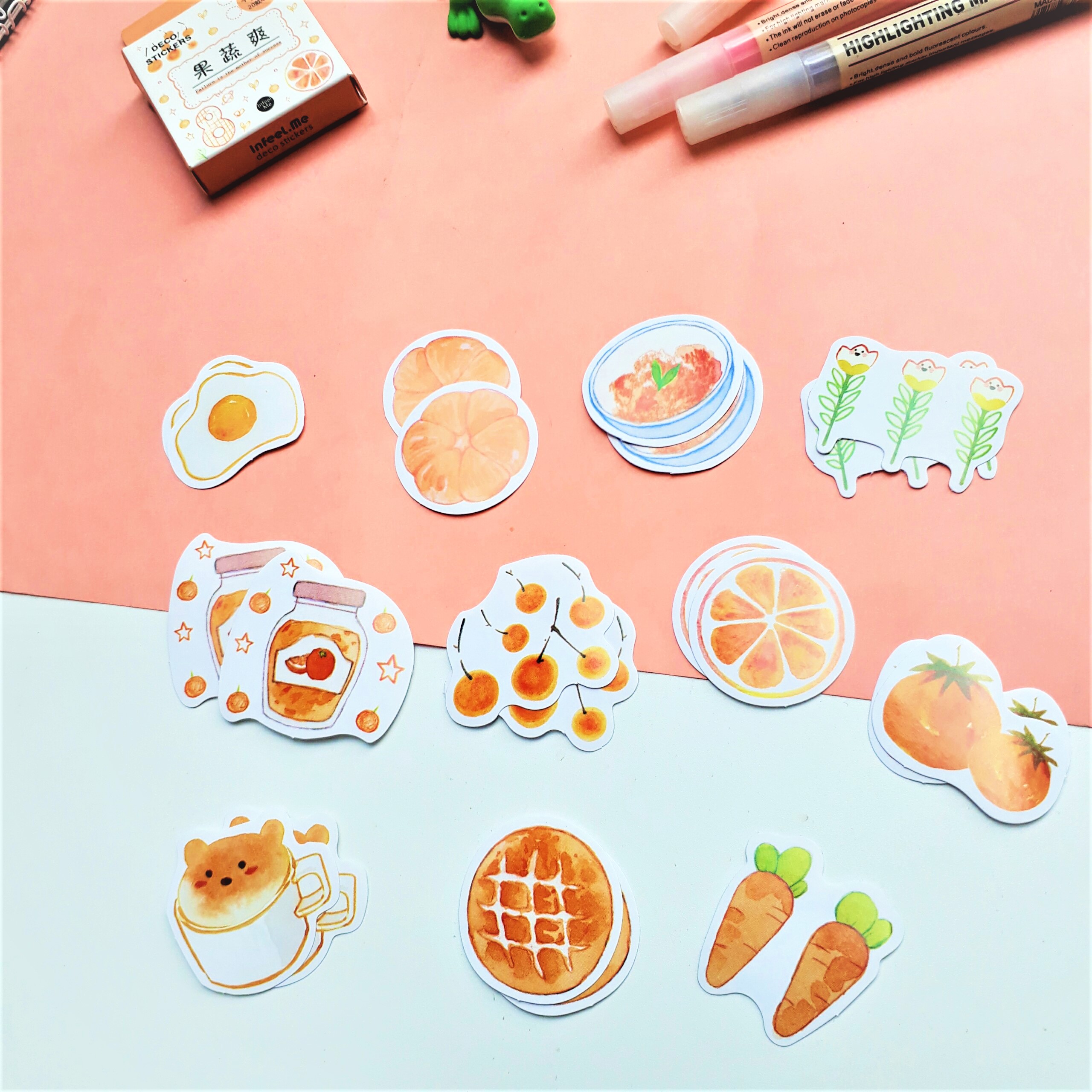 Hộp 40 Miếng Dán Sticker Trang Trí Chủ Đề Màu Cam