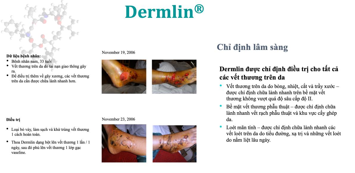 Dermlin Bột Nano Sinh Học Công Nghệ Boston Liền Nhanh Vết Thương Cấp và Mãn Tính,  Loét Bệnh Lý Thẩm Mỹ Tránh Sẹo