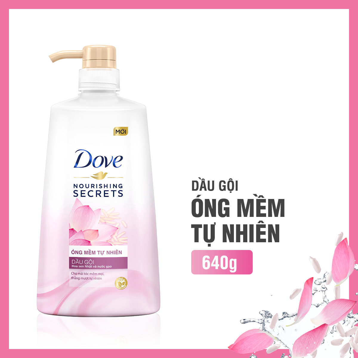 Dầu Gội Thiên Nhiên 640g Dove Óng Mềm Tự Nhiên Hoa Sen Nhật và Nước Gạo Dưỡng tóc mềm mượt, óng ả