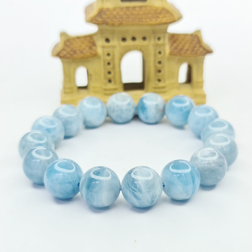 Vòng Tay Dạng Hạt Đá Aquamarine Xanh - Mx - Hợp Mệnh Thuỷ, Mộc