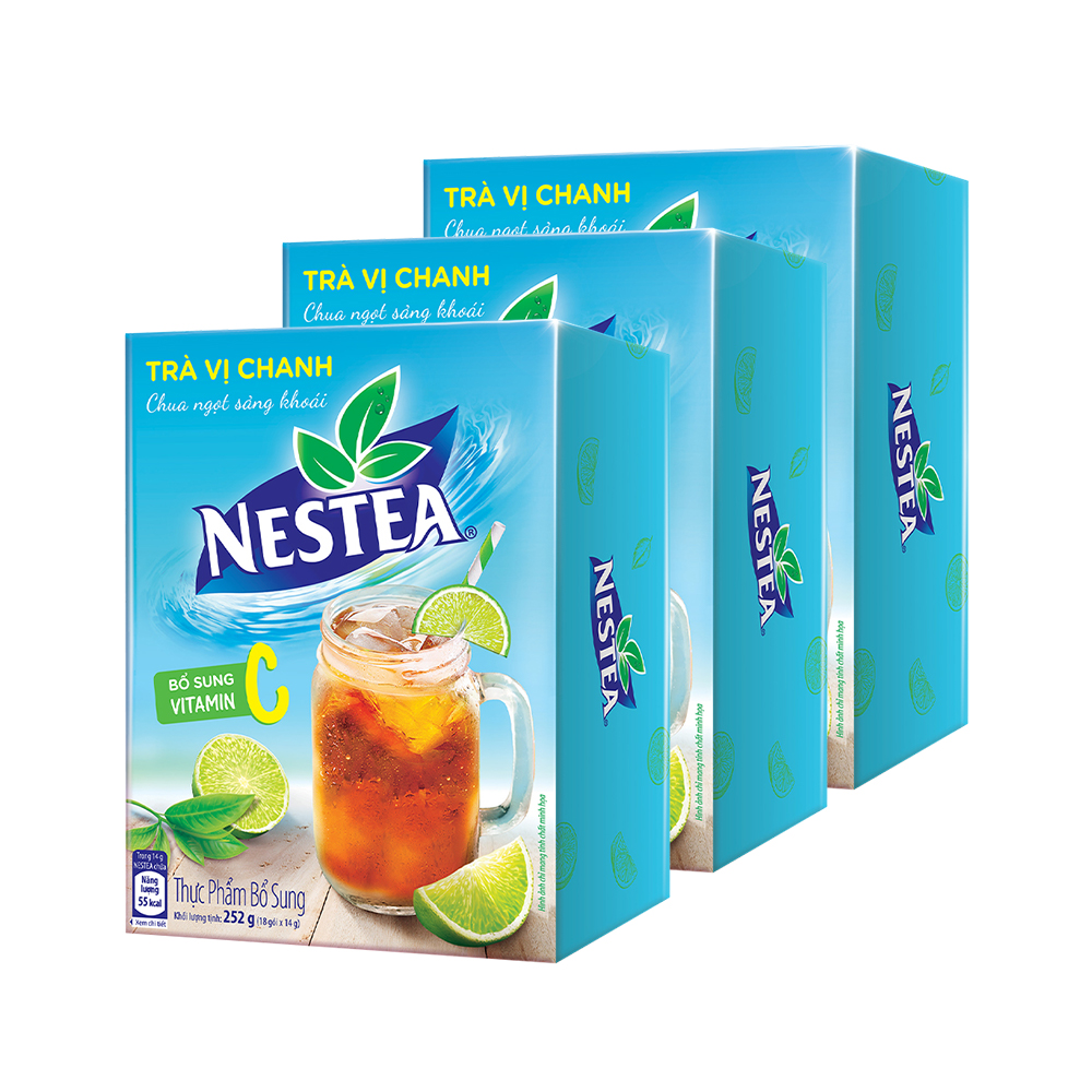 Combo 3 hộp trà vị chanh Nestea (hộp 18 gói x 14g) - [Tặng 1 bình detox nhựa nguyên sinh]