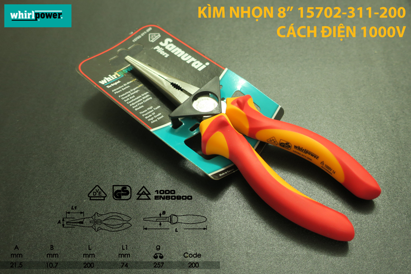 KÌM MŨI NHỌN 8" CÁCH ĐIỆN 1000V WHIRLPOWER 15702-311-200