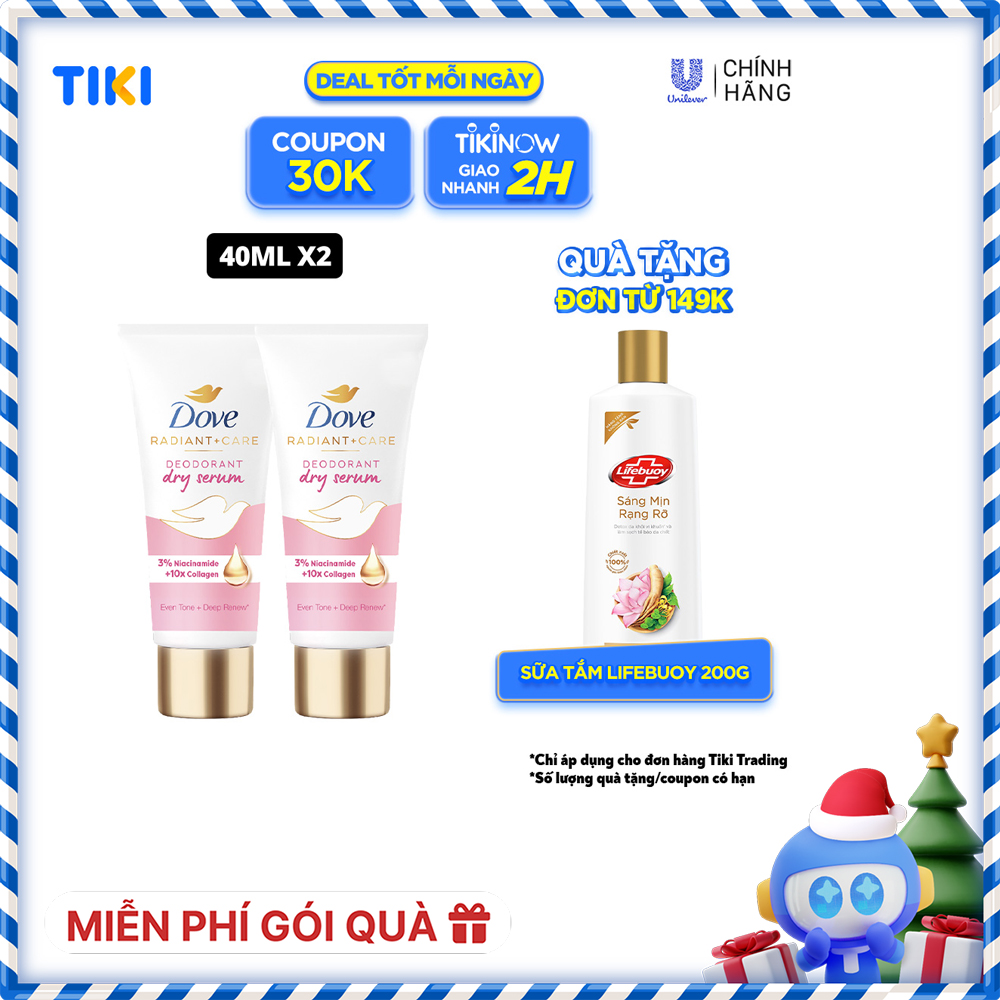 Combo 2 Kem ngăn mùi tinh chất serum vùng cánh cao cấp Dove dành cho nữ với 3% Niacinamide dưỡng da sáng mịn đều màu 40ml