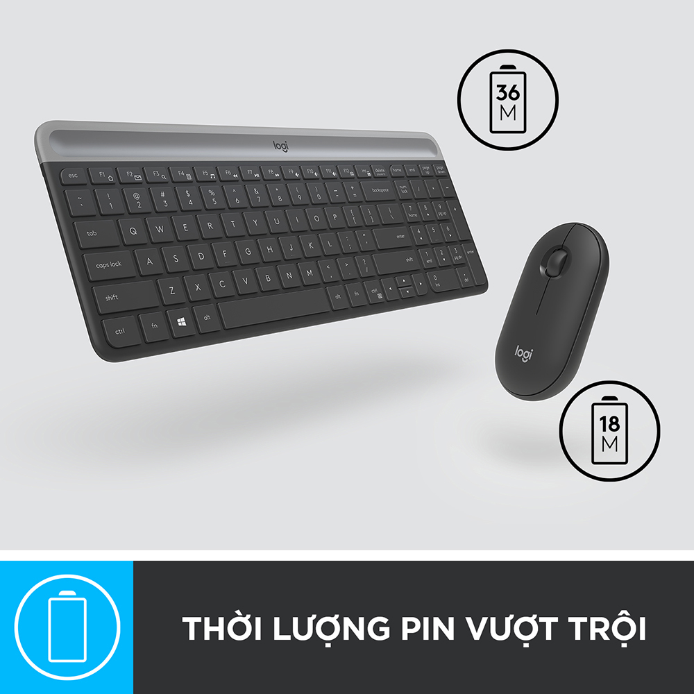 Combo chuột phím không dây Logitech MK470 - Chống ồn, USB 2.4HGz, pin lâu vượt trội, thiết kế mảnh gọn - Màu