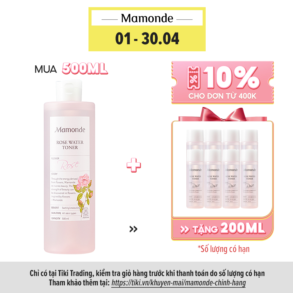 Nước Hoa Hồng Cung Cấp Độ Ẩm Mamonde Rose Water Toner 500ml + 200ml