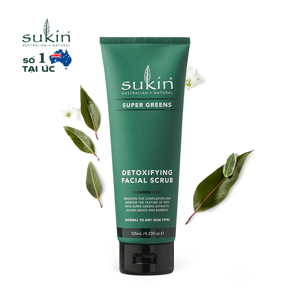 Kem tẩy tế bào chết &amp; thải độc dành cho da mặt Sukin Super Greens Detoxifying Facial Scrub 125ml