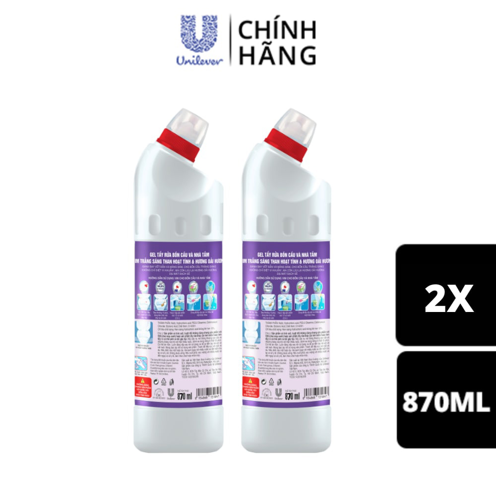 Combo 2 Chai Nước Tẩy Bồn Cầu Vim Trắng Sáng Hương Oải Hương 870 ML