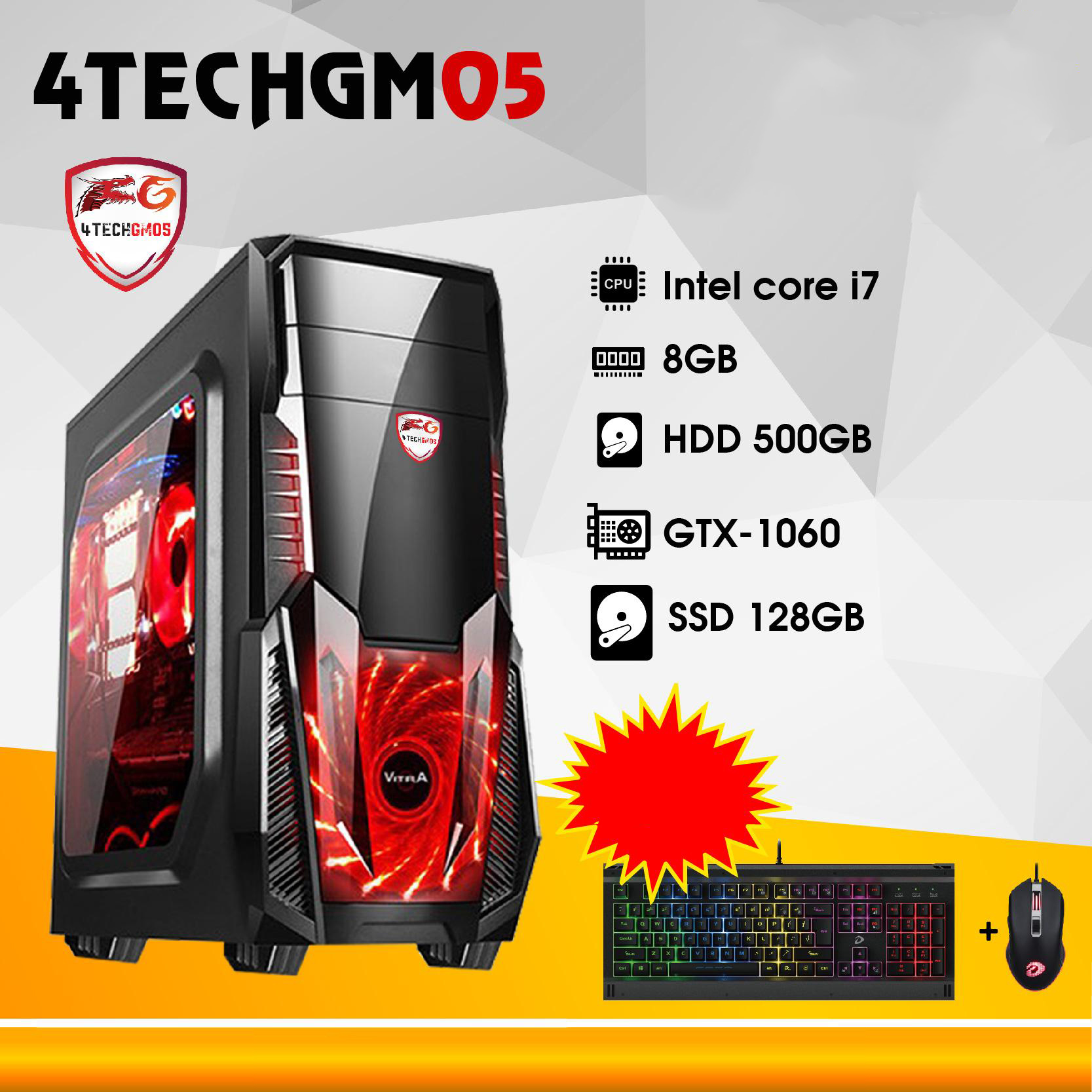 Máy Tính Chuyên Game 4TechGM05 core i7, Ram 8GB, HDD 500G, SSD 128GB, VGA GTX1060 - Hàng Chính Hãng.