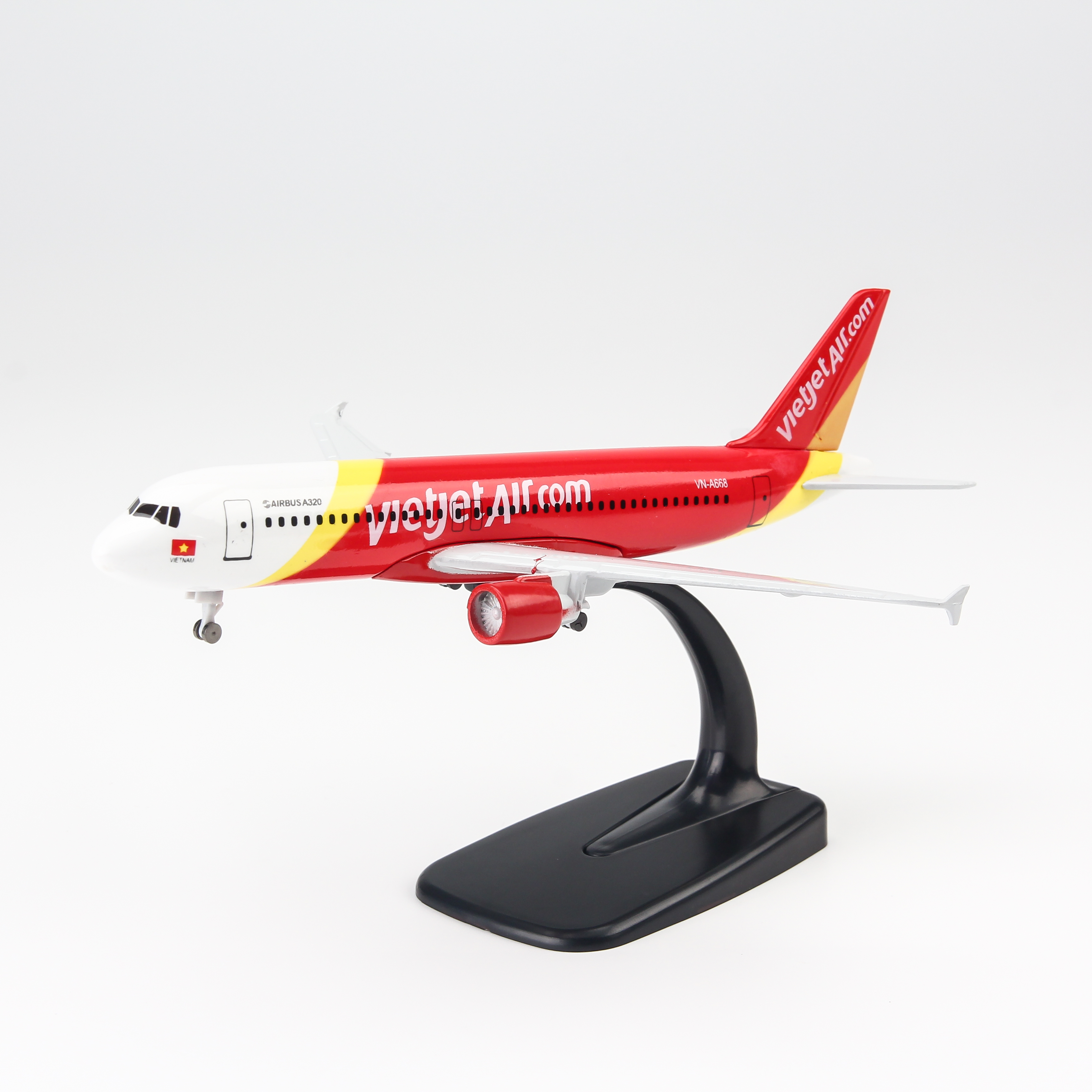 Mô hình máy bay A320 Vietjet Airlines (20cm) (Trắng Đỏ Vàng,có bánh )