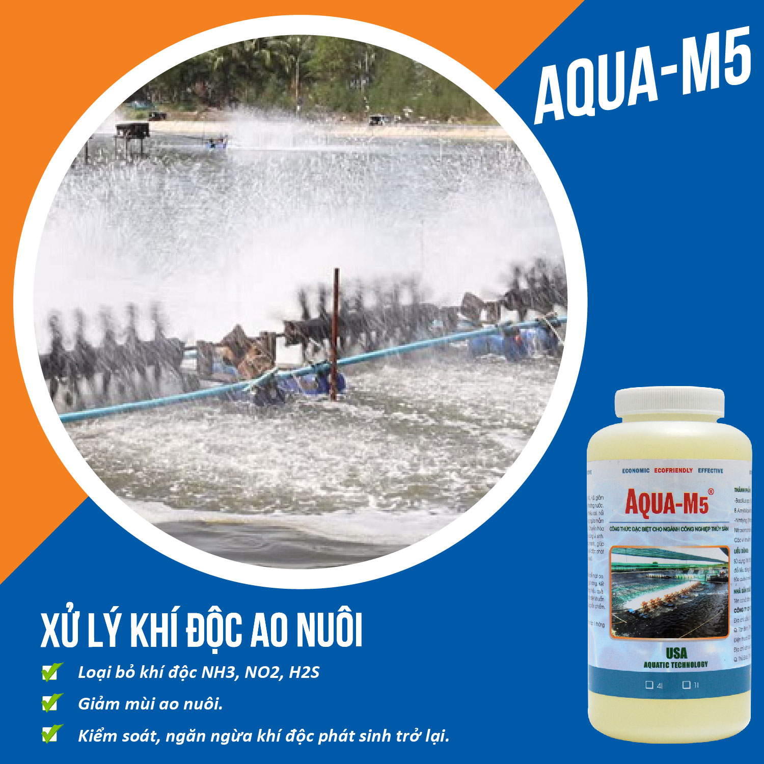 AQUA M5 Vi sinh xử lý khí độc trong ao nuôi thủy sản - Chai 1 lít