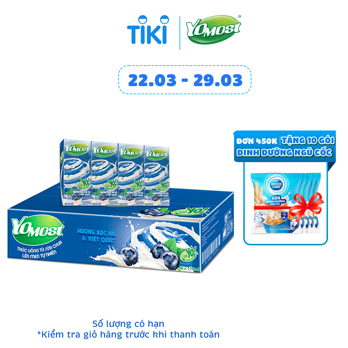 Thùng 48 Hộp Sữa Chua Lên Men Tự Nhiên Yomost Bạc Hà - Việt Quất (170ml/Hộp)