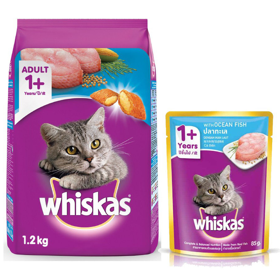 Đồ Ăn Cho Mèo Lớn Whiskas Vị Cá Biển Túi 1.2 Kg