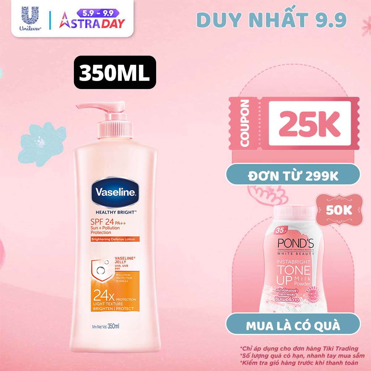 Sữa Dưỡng Thể 350Ml Vaseline Dưỡng Ẩm Sáng Da Chống Nắng Spf24Pa++ Sun + Pollution Protection Bảo Vệ Da Tới 4H Với Spf 24 Pa++