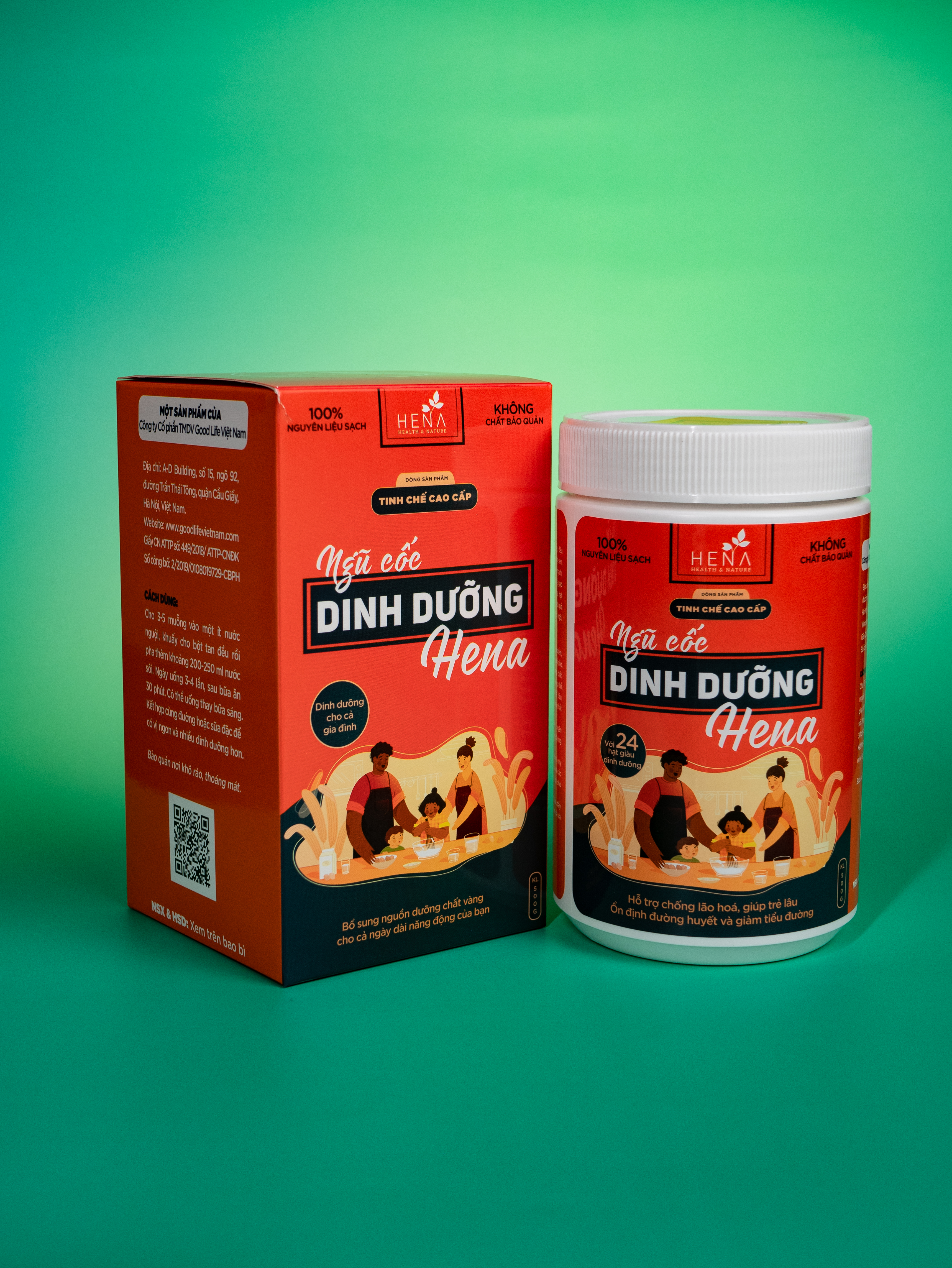 Ngũ Cốc Dinh Dưỡng Hena 500g - Bột Ngũ Cốc Cao Cấp Siêu Dinh Dưỡng Từ 23 Loại Hạt Hữu Cơ - 100% Nguyên Liệu Tự Nhiên - Ngũ Cốc Ăn Sáng Cho Cả Gia Đình - Sản Phẩm Chính Hãng