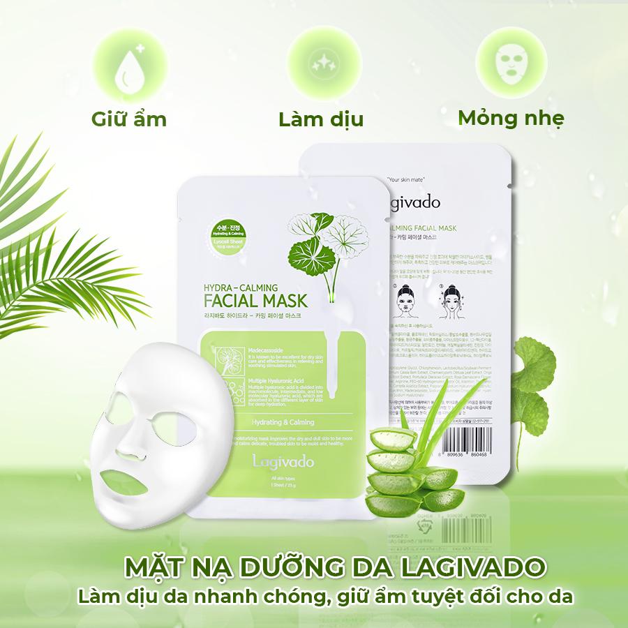 Combo 5 Mặt nạ dưỡng ẩm trắng da giúp kiềm dầu và mụn Hàn Quốc Lagivado Hydra Calming Facial Mask 23g/miếng