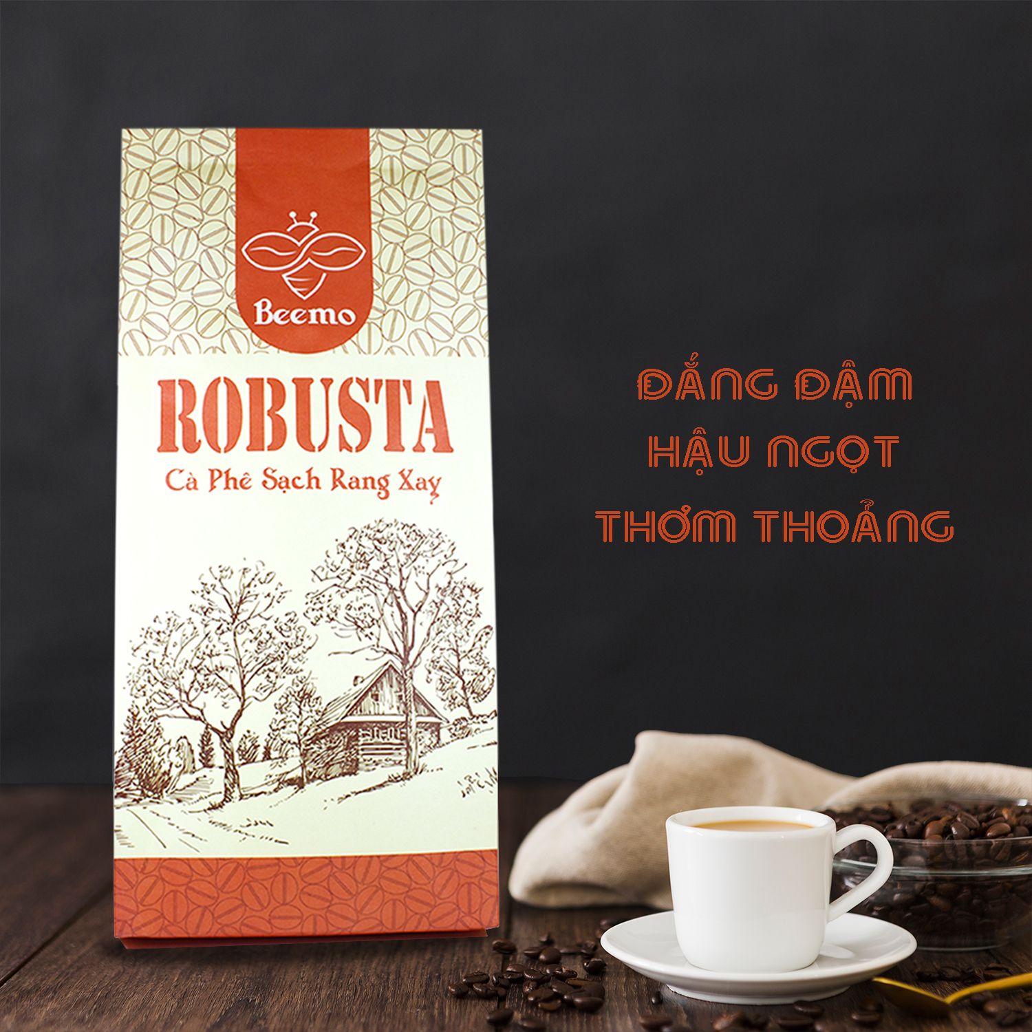 Cà phê nguyên chất Robusta, cafe mộc rang xay Beemo 500g - Đắng đậm, thơm thoảng, hậu vị ngọt