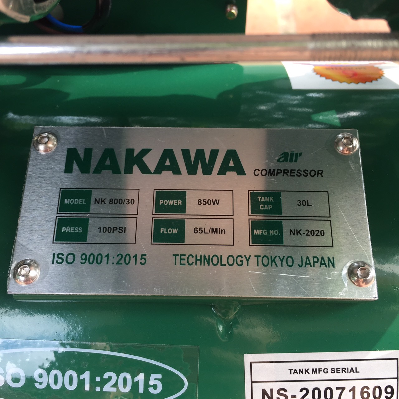 Máy Nén Khí Không Dầu Nakawa NK 800/30 850W 30L