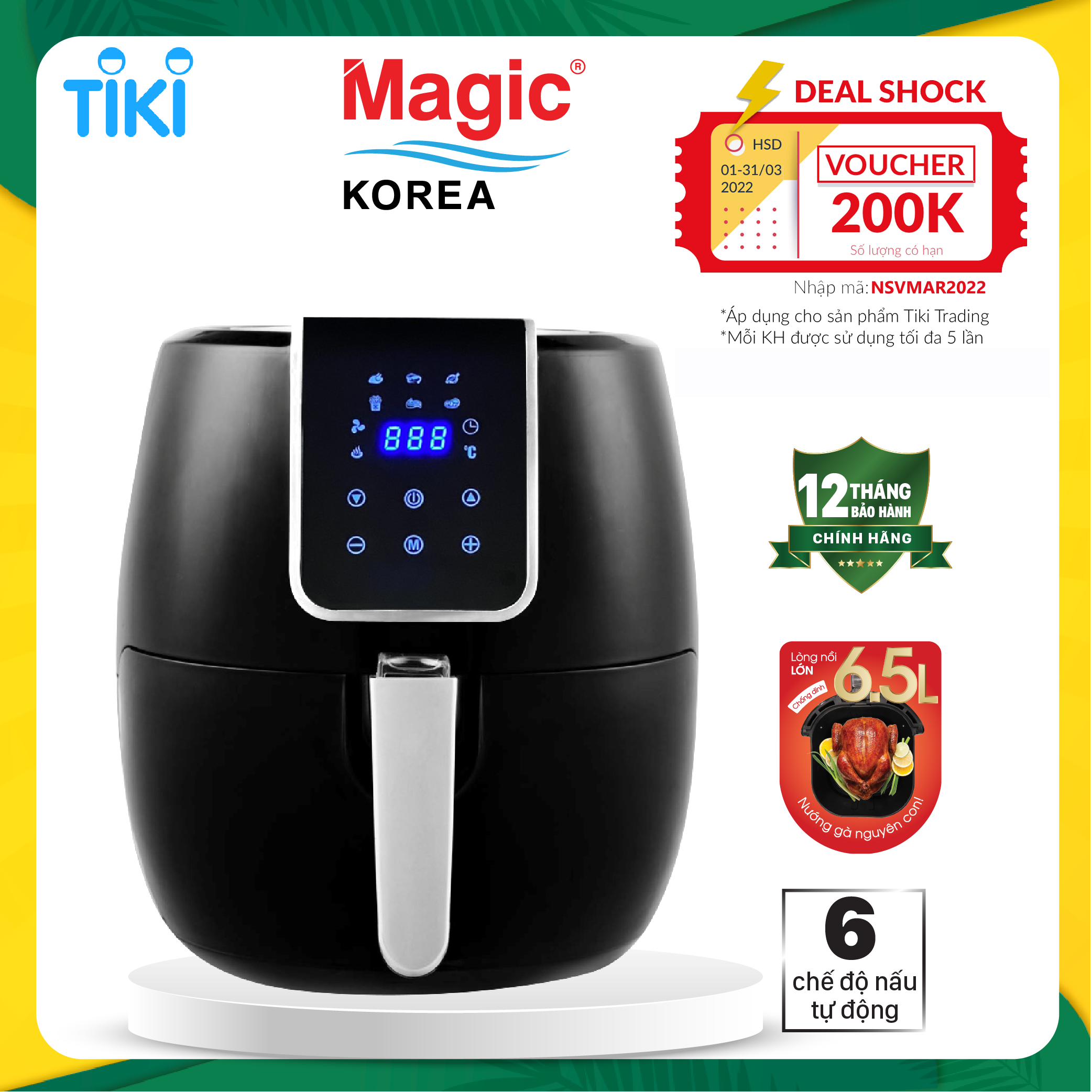 Nồi Chiên Nướng Không Dầu Magic Korea A805 6.5L - Hàng Chính Hãng