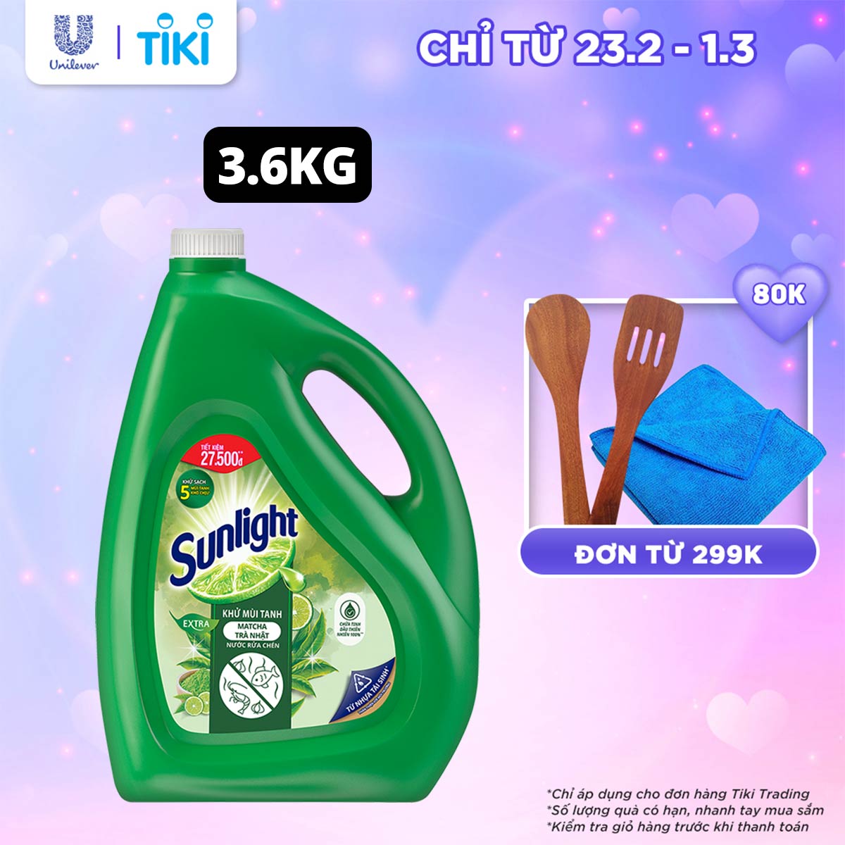 Nước Rửa Chén Khử Mùi Tanh Sunlight Matcha Trà Nhật Mới (3.6kg / Chai)