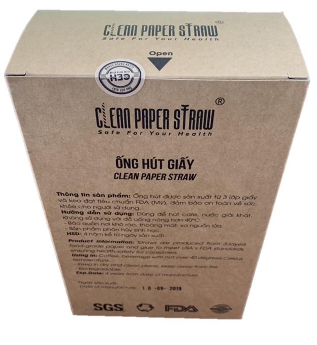 hộp 200 ống hút giấy cao cấp _ Clean Paper Straw màu trắng kích thước 6mm x 197mm dùng cho cà phê, nước ép....